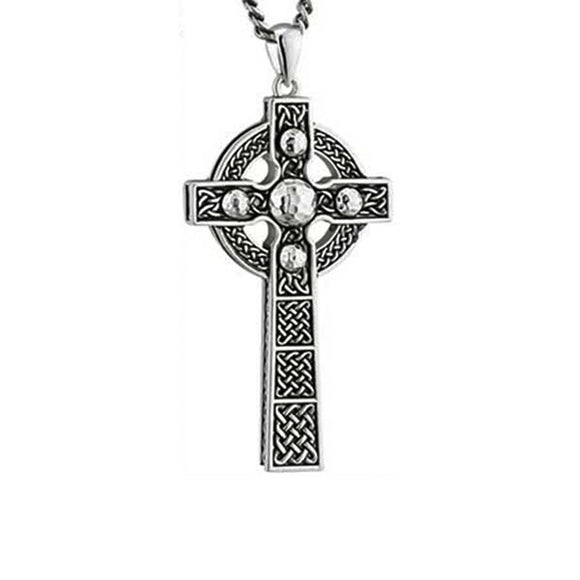 Solvar Large Rhodium Celtic Cross Pendant/Chain