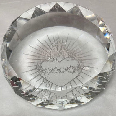 Prism Cut Sacred Heart Paperweight Round