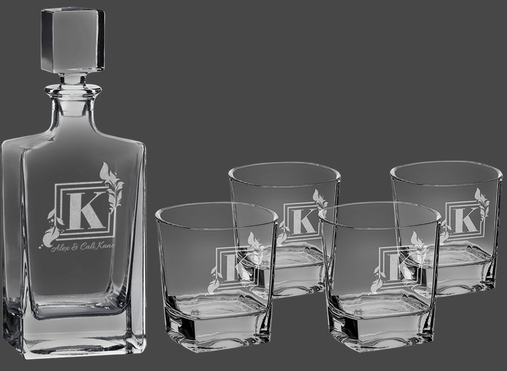Polar Camel Rectangle Decanter Set 9oz DOF, Set of 4