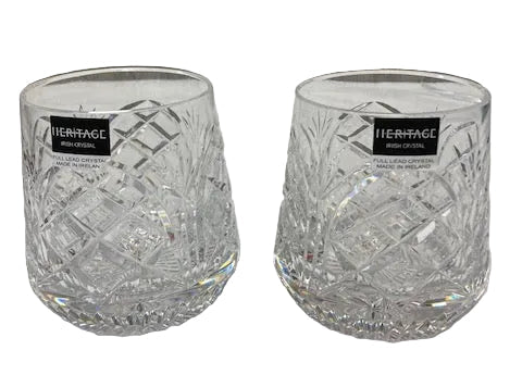 Retired Heritage Irish Crystal Doubled Old Fashioned Barware, pair 