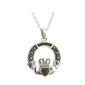 Diamond necklace with a circular pendant on a white background