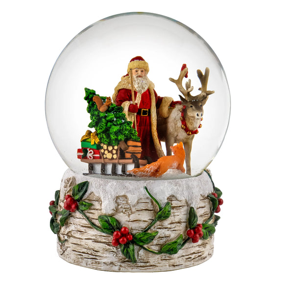 San Francisco Music Box Company NEW Santa With Deer Musical Snowglobe
