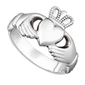 Silver Claddagh ring on a white background