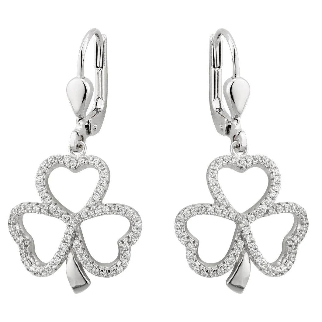 Solvar Sterling Silver Shamrock Jewelry Zirconia Earrings