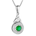 Solvar Sterling Silver Trinity Knot Drop CZ Emerald Round Necklace