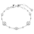 A rhodium-plated bracelet with round-cut crystals in bezel settings, featuring a lobster clasp.