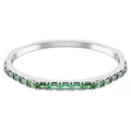 A rhodium plated bangle bracelet with a gradient of green baguette-cut Swarovski Zirconia set in a horizontal pattern.