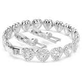 Silver bracelet with heart-shaped links on a white background