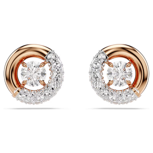 Dextera stud earrings Round cut, White, Rose gold-tone plated