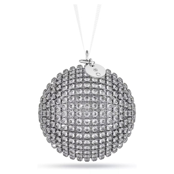 Decorative ball ornament with crystal embellishments on a white background
