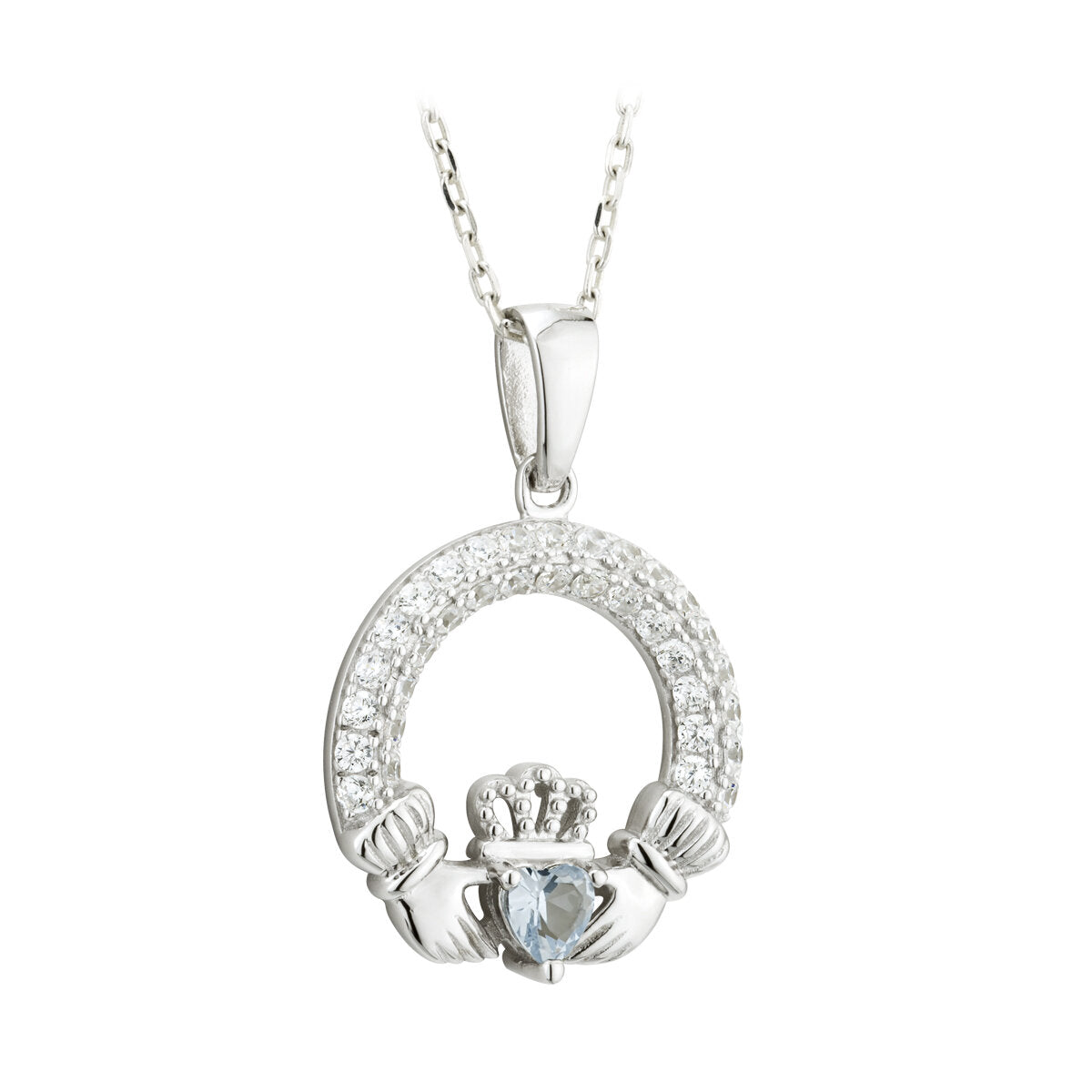 Solvar Irish Jewelry Sterling Silver Claddagh Birthstone Pendant December