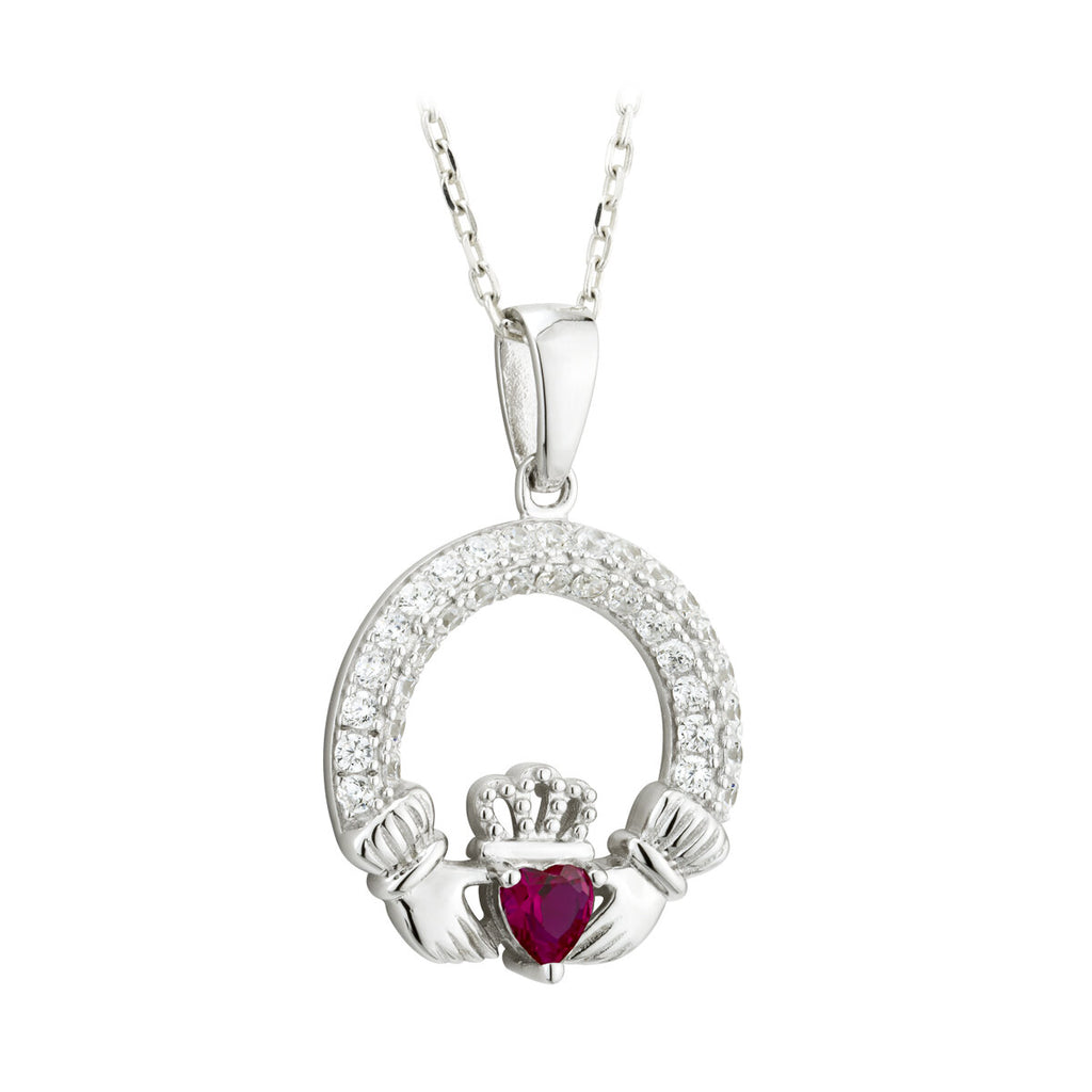 Solvar Irish Jewelry Sterling Silver Claddagh Birthstone Pendant July