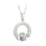 Solvar Irish Jewelry Sterling Silver Claddagh Birthstone Pendant June