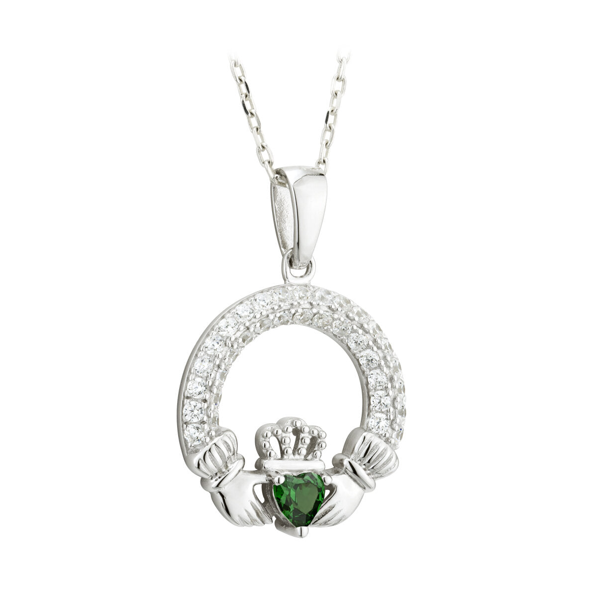 Solvar Irish Jewelry Sterling Silver Claddagh Birthstone Pendant May