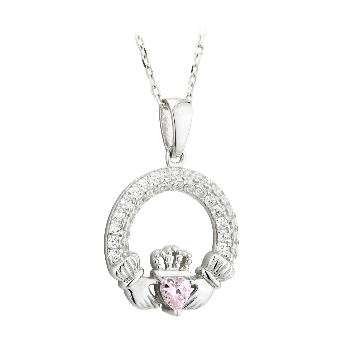 Solvar Irish Jewelry Sterling Silver Claddagh Birthstone Pendant October