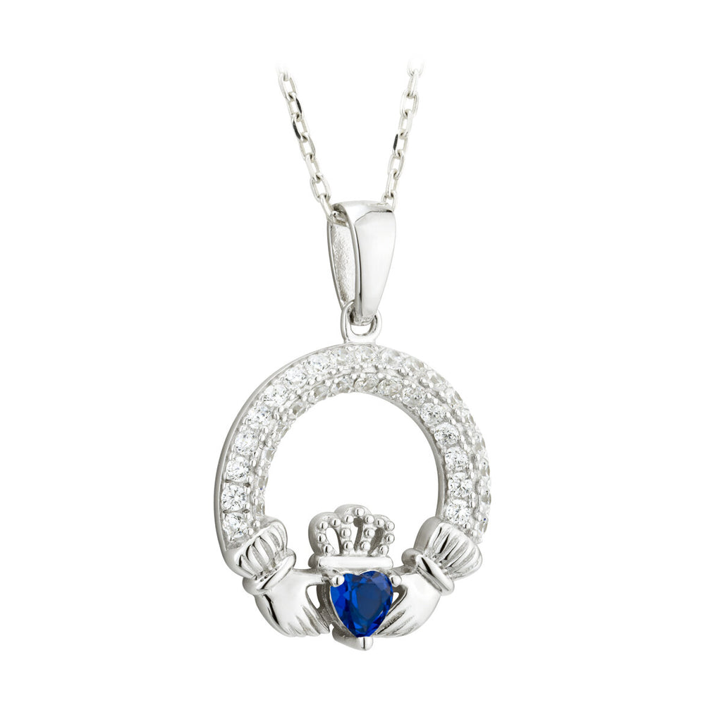 Solvar Irish Jewelry Sterling Silver Claddagh Birthstone Pendant September